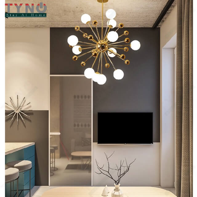 lampu chandelier sputnik untuk ruang makan mid-century modern